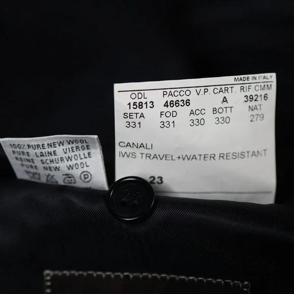 Canali Jacket Mens 44 R Black Travel Water Resistant Wool Coat Blazer Italy